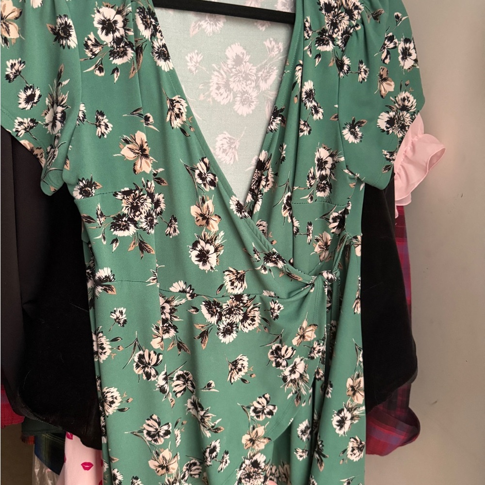 Torrid Green Floral Blouse